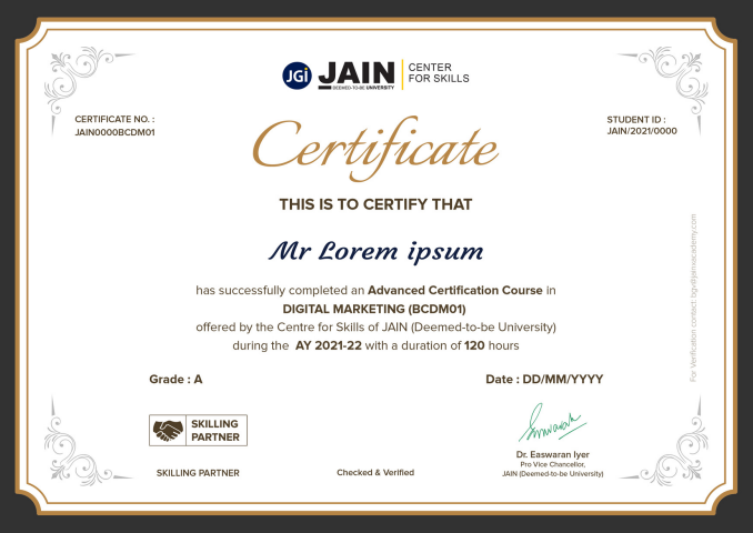 G-Tec Jain Education  Advanced Certification from Jain Centre for Skills