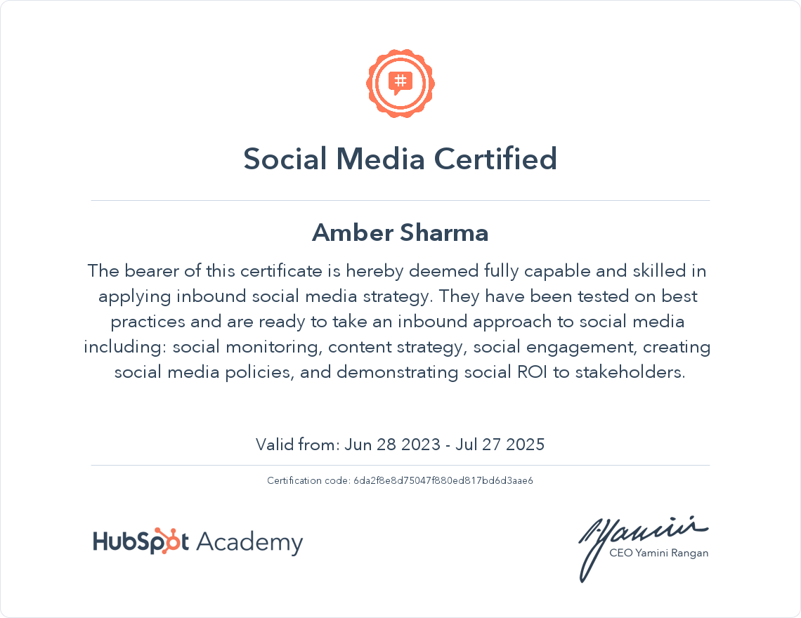 G-Tec Jain Education Certificate in Social Media Marketing by HubSpot